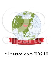 Poster, Art Print Of Red Mongolia Banner Along The Bottom Of A Green Grid Globe