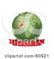 Poster, Art Print Of Red Mali Banner Along The Bottom Of A Green Grid Globe