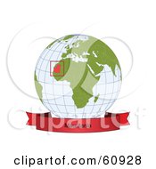 Royalty Free RF Clipart Illustration Of A Red Mauritania Banner Along The Bottom Of A Grid Globe