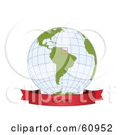 Royalty Free RF Clipart Illustration Of A Red Suriname Banner Along The Bottom Of A Grid Globe