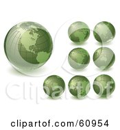 Poster, Art Print Of Digital Collage Of Green Grid Globes Featuring Different Continents