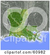 Poster, Art Print Of Shaded Relief Map Of The State Of Louisiana
