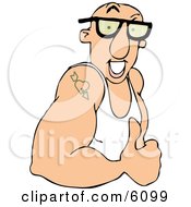 Strong Muscular Man With Tattoo Giving Thumbs Up Clipart Picture