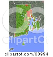 Poster, Art Print Of Shaded Relief Map Of The State Of Rhode Island