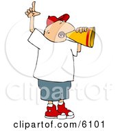 Man Yelling Through Megaphone And Pointing Finger Up