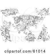 Poster, Art Print Of Digital Collage Of Black And White Leafy Floral Scrolls And Design Elements - Version 4