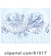 Poster, Art Print Of Floral Scroll Background Of Flowering Vines On Blue