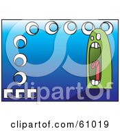 Royalty Free RF Clipart Illustration Of A Screaming Green Blob On A Blue Background With White Circles And Squares