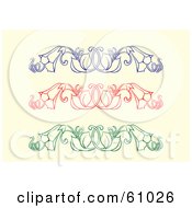 Poster, Art Print Of Digital Collage Of Blue Red And Green Floral Trumpet Vine Design Elements