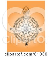 Royalty Free RF Clipart Illustration Of An Ornate Black Wind Rose Design On Orange by pauloribau