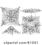Poster, Art Print Of Digital Collage Of Four Ornate Long And Triangular Floral Design Elements