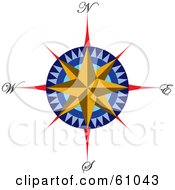 Poster, Art Print Of Colorful Wind Rose With A Star
