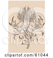 Ornate Thistle Flower With Leaves On Beige