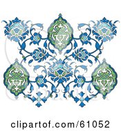 Poster, Art Print Of Ornate Blue And Green Floral Butterfly Design On White