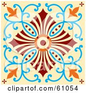 Poster, Art Print Of Beautiful Orange Blue Red And Beige Floral Tile Design