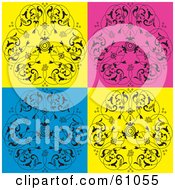 Poster, Art Print Of Background Of Bright Yellow Blue And Pink Floral Tiles