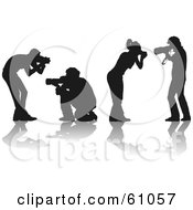 Royalty Free RF Clipart Illustration Of A Digital Collage Of Four Silhouetted Male And Female Photographers Holding Cameras by pauloribau #COLLC61057-0129