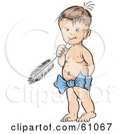 Royalty-free (RF) Clipart Illustration of a Little Boy Wearing Only A Blue Bow And Nibbling On A Feather by pauloribau #COLLC61067-0129