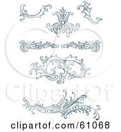 Royalty Free RF Clipart Illustration Of A Digital Collage Of Blue Floral Scrolls And Design Elements