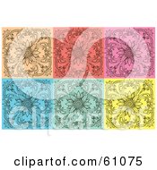 Poster, Art Print Of Digital Collage Of Six Elegant Floral Backgrounds In Beige Red Pink Blue Green And Yellow