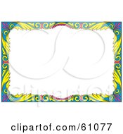 Poster, Art Print Of White Background Bordered In Bright Blue Pink And Yellow Leaves