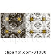 Royalty Free RF Clipart Illustration Of A Digital Collage Of Two Ornate Backgrounds With Floral Patterns On Brown And White