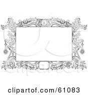 Poster, Art Print Of Beautiful Black And White Floral Scroll Frame Around A Blank Text Box