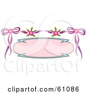 Poster, Art Print Of Blank Pink And Blue Text Box Bordered With Pink Flowers And Purple Ribbons