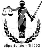 Blind Justice Holing Scales And A Sword Over A Laurel