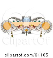 Royalty Free RF Clipart Illustration Of A Design Element With Two Heads Palms Columns And Laurels Around Circles