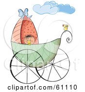 Royalty Free RF Clip Art Illustration Of A Yellow Bird Perched On The Rail Of A Baby Carriage The Baby Peeking Over The Edge by pauloribau #COLLC61110-0129