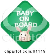 Royalty Free RF Clipart Illustration Of A Green Bunny Rabbit Baby On Board Sign