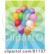 Poster, Art Print Of Cluster Of Birthday Balloons Over A Gradient Bursting Background