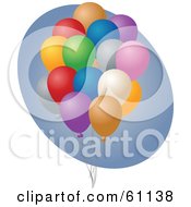 Royalty Free RF Clipart Illustration Of A Cluster Of Birthday Balloons Over A Blue Oval On White
