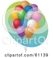 Royalty Free RF Clipart Illustration Of A Cluster Of Birthday Balloons Over A Gradient Oval On White by Kheng Guan Toh