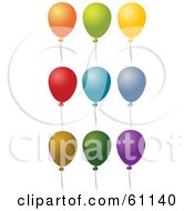 Royalty Free RF Clipart Illustration Of A Digital Collage Of Nine Colorful Party Balloons With Strings