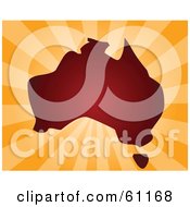 Royalty Free RF Clipart Illustration Of A Red Map Of Australia On Bursting Orange by Kheng Guan Toh