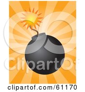 Royalty Free RF Clipart Illustration Of A Lit Black Bomb With A Burning Fuse On A Bursting Orange Background