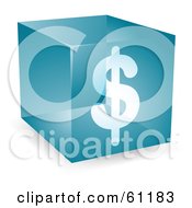 Royalty Free RF Clipart Illustration Of A Transparent Blue 3d Dollar Symbol Cube