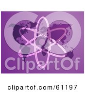 Royalty Free RF Clipart Illustration Of A Transparent Atomic Nucleus Over A Purple Atlas Map Background