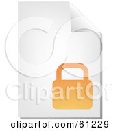Royalty Free RF Clipart Illustration Of A Curling Page Of An Orange Padlock Business Document