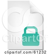 Royalty Free RF Clipart Illustration Of A Curling Page Of A Teal Padlock Business Document