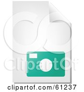 Royalty Free RF Clipart Illustration Of A Curling Page Of A Teal Camera Business Document