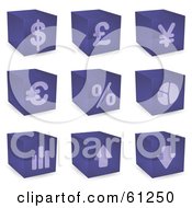 Poster, Art Print Of Digital Collage Of Purple 3d Cubes With Financial Symbols