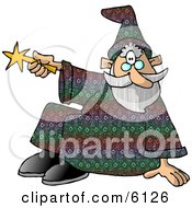 Sitting Wizard Man Pointing His Magic Wand