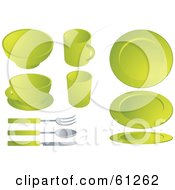 Poster, Art Print Of Digital Collage Of Green Dishes And Silverware