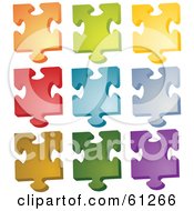 Royalty Free RF Clipart Illustration Of A Digital Collage Of Colorful Jigsaw Puzzle Pieces On White Version 1