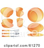 Poster, Art Print Of Digital Collage Of Orange Dishes And Silverware