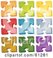 Royalty Free RF Clipart Illustration Of A Digital Collage Of Colorful Jigsaw Puzzle Pieces On White Version 2