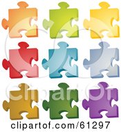 Royalty Free RF Clipart Illustration Of A Digital Collage Of Colorful Jigsaw Puzzle Pieces On White Version 4